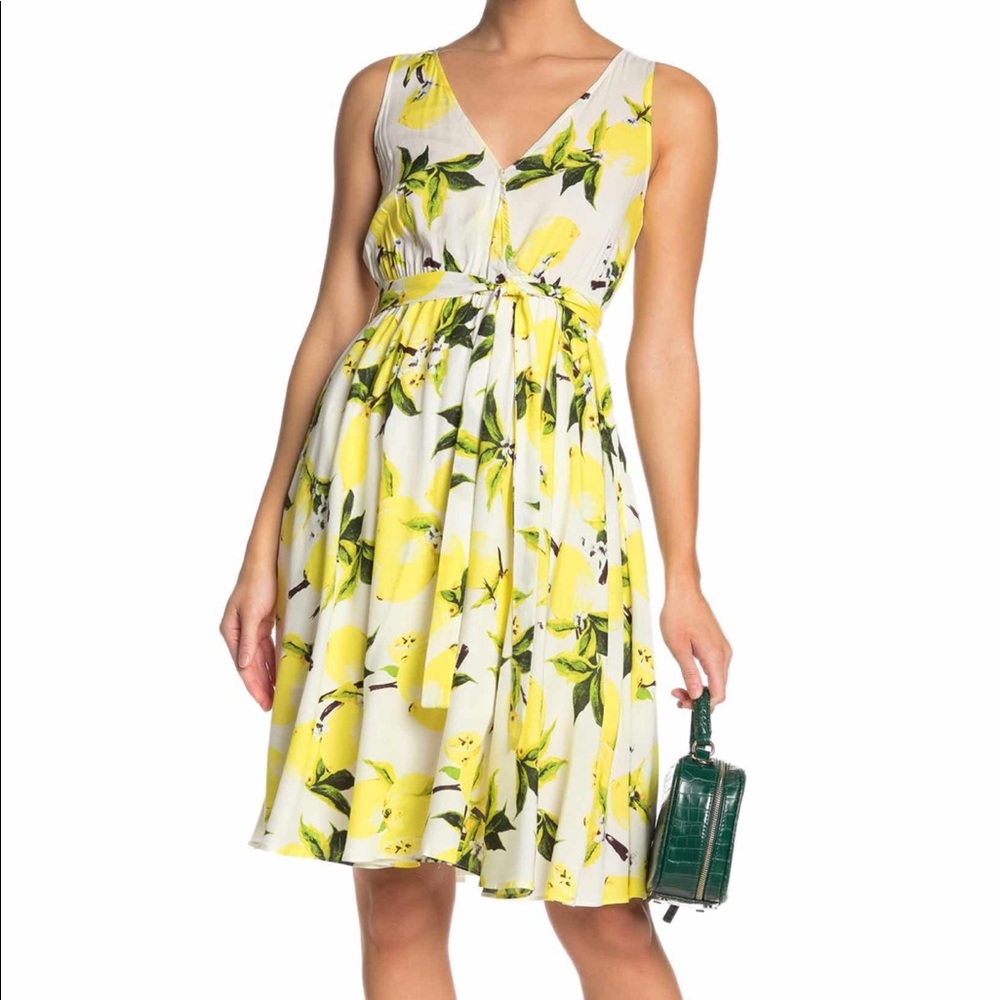 🔥🔥Papillon Lemon Print Waist Tie Dress.